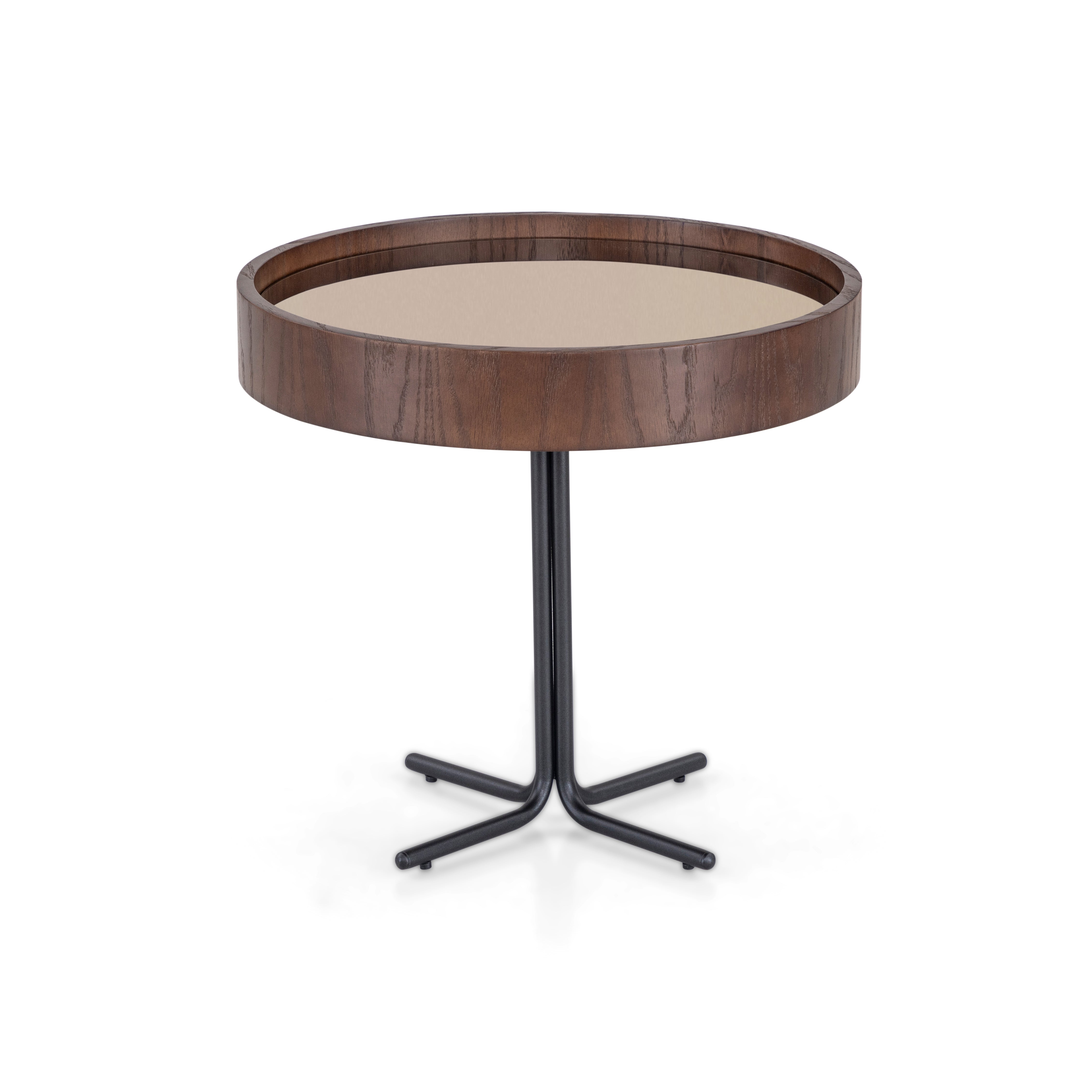 REGIA Side Table in Imbuia and Bronze Mirror 19x18"