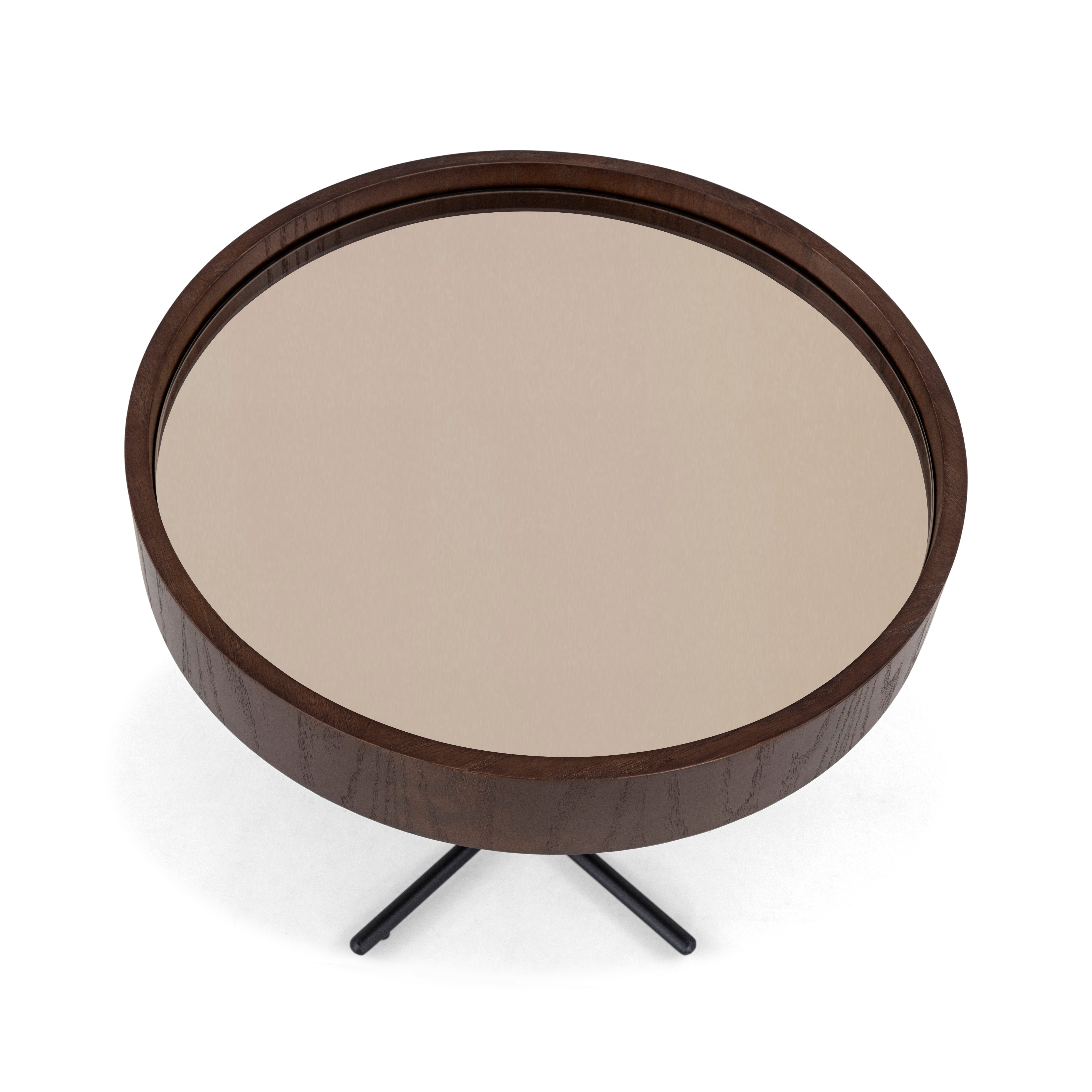 REGIA Side Table in Imbuia and Bronze Mirror 19x18"