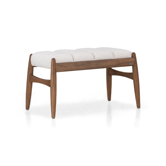 WAVE Single Seat Bench in Walnut and Off-White fabric