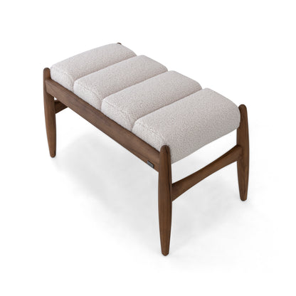 WAVE Single Seat Bench in Walnut and Off-White fabric