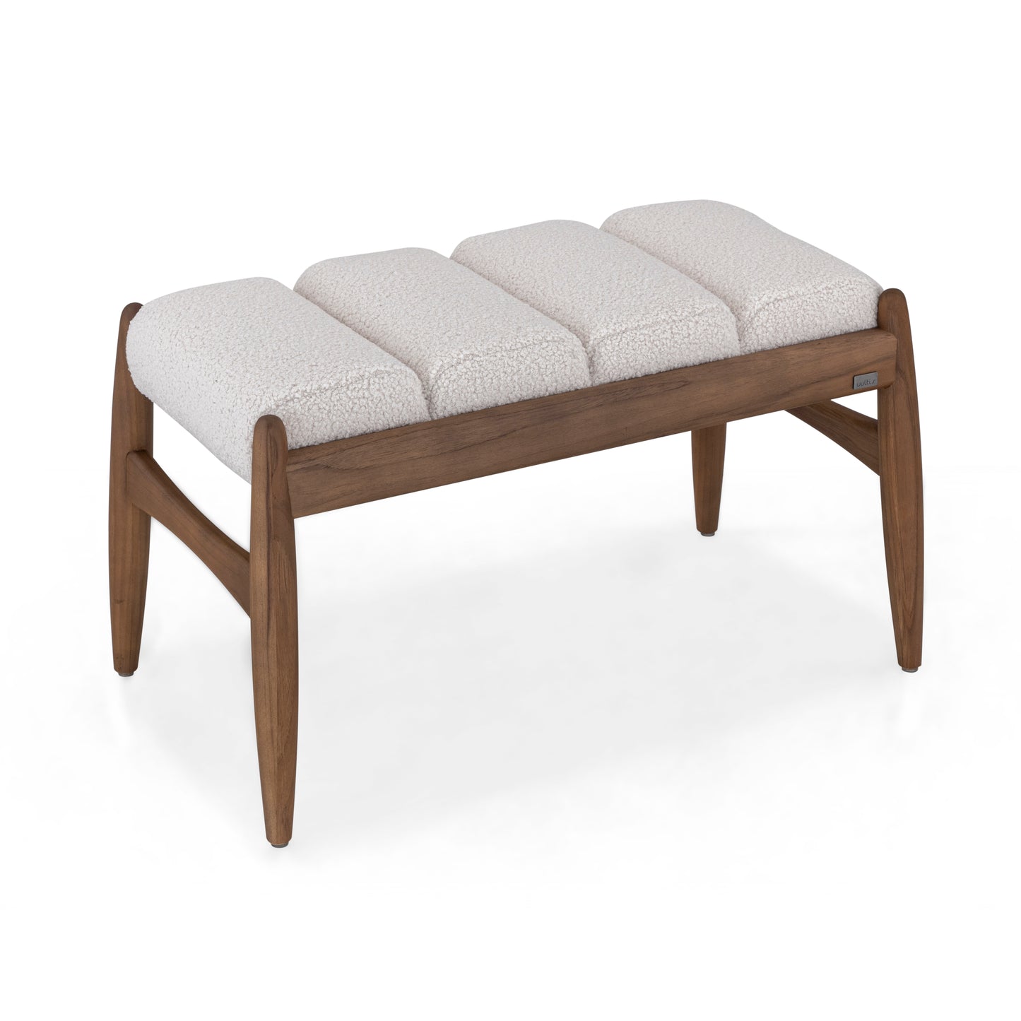 WAVE Single Seat Bench in Walnut and Off-White fabric