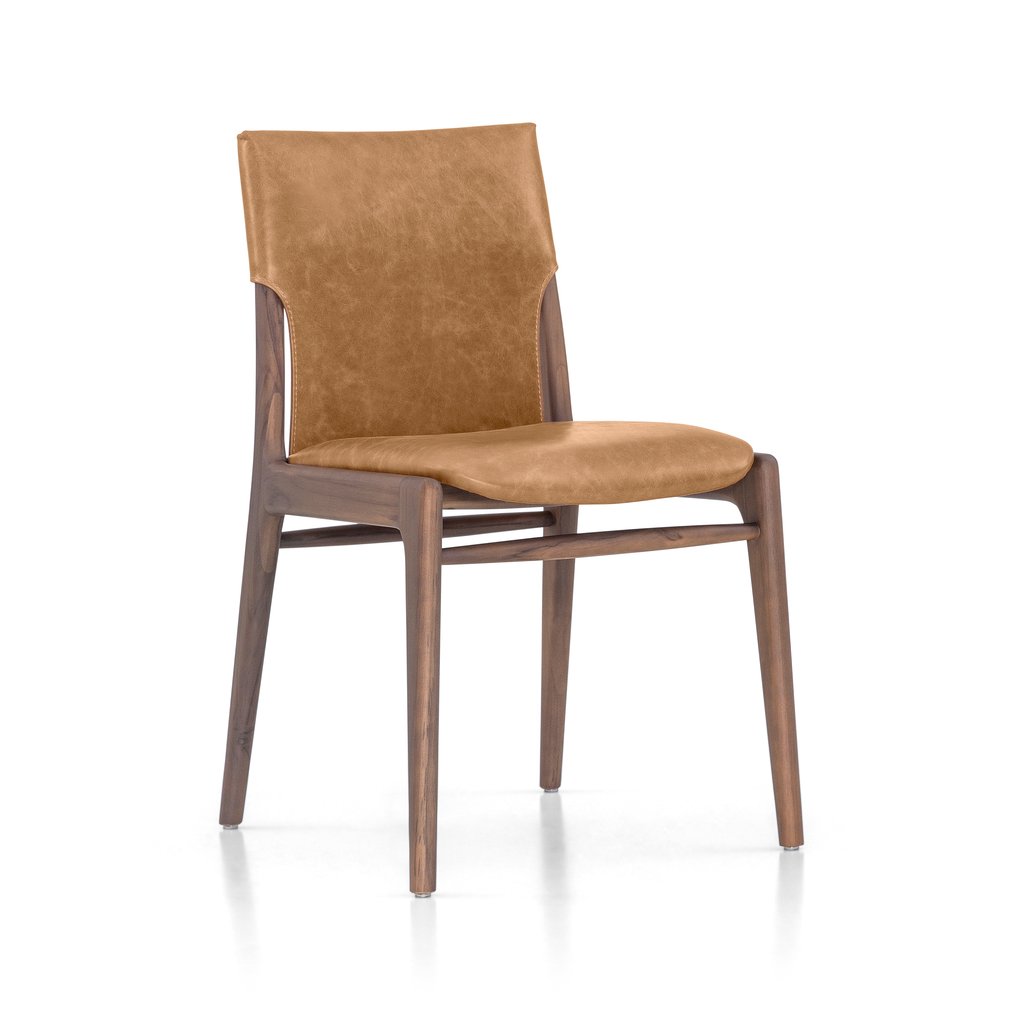 TRESS Dining Chair in Walnut and Caramel leather