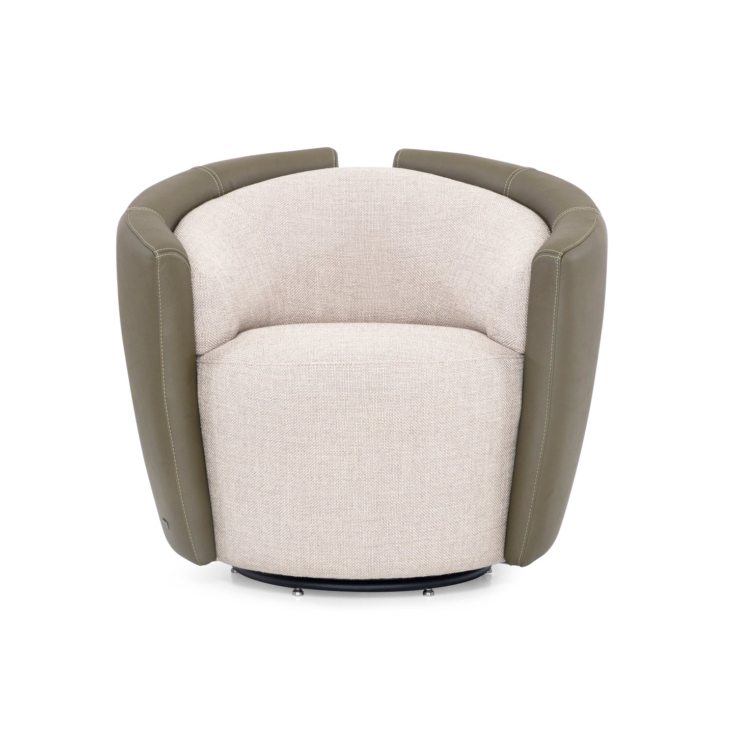 LIRIO Swivel Armchair in Green Leather and Taupe fabric