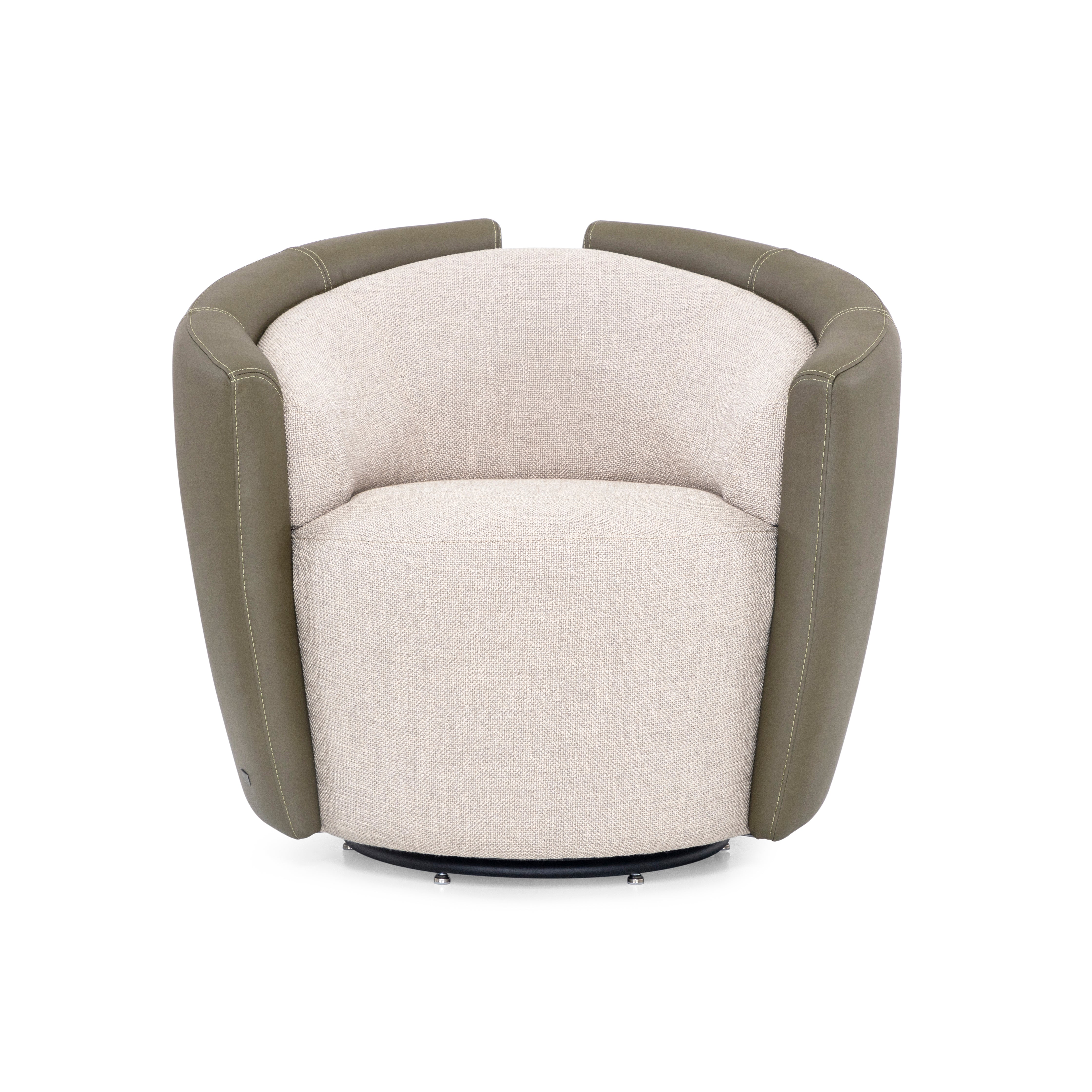 LIRIO Swivel Armchair in Green Leather and Taupe fabric