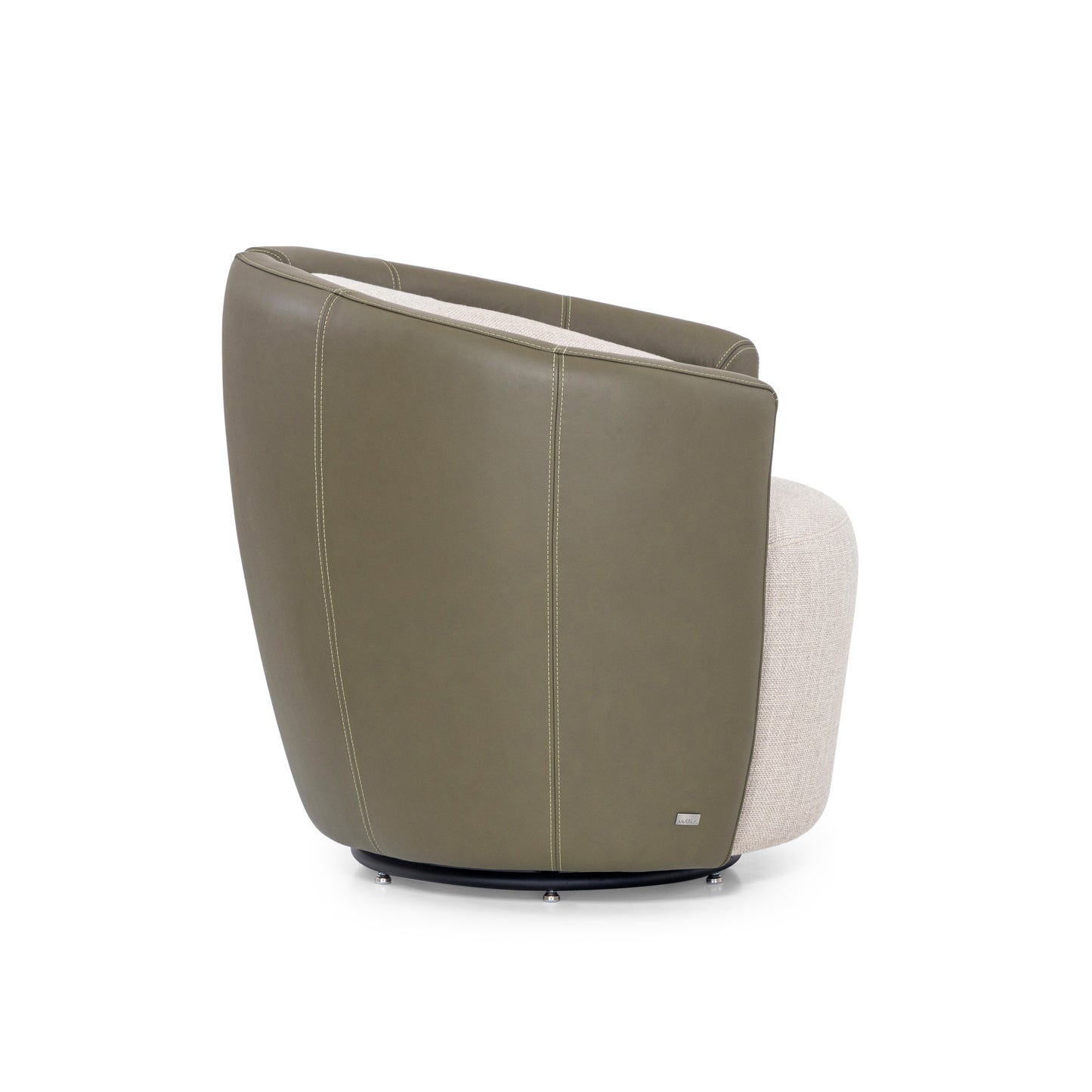 LIRIO Swivel Armchair in Green Leather and Taupe fabric