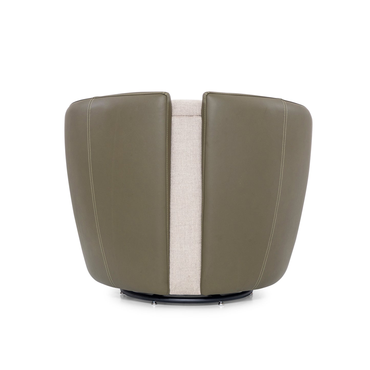 LIRIO Swivel Armchair in Green Leather and Taupe fabric