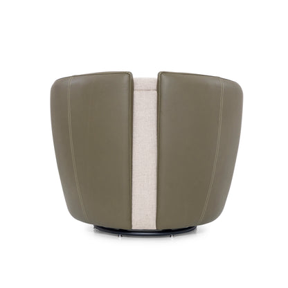 LIRIO Swivel Armchair in Green Leather and Taupe fabric