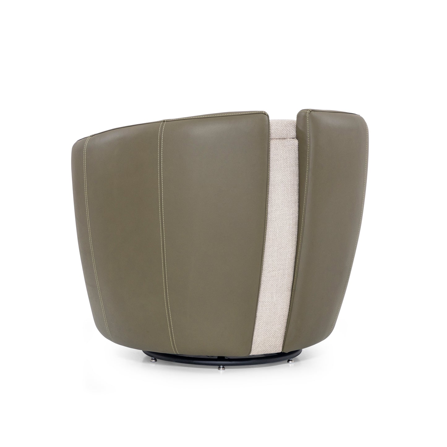 LIRIO Swivel Armchair in Green Leather and Taupe fabric