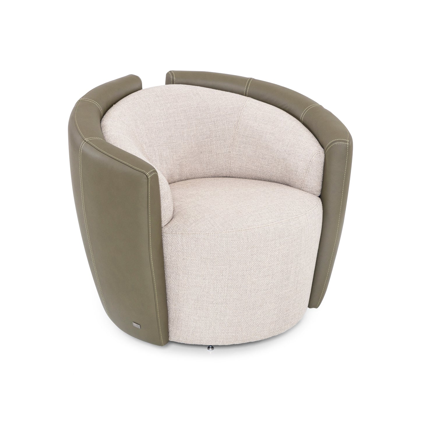 LIRIO Swivel Armchair in Green Leather and Taupe fabric