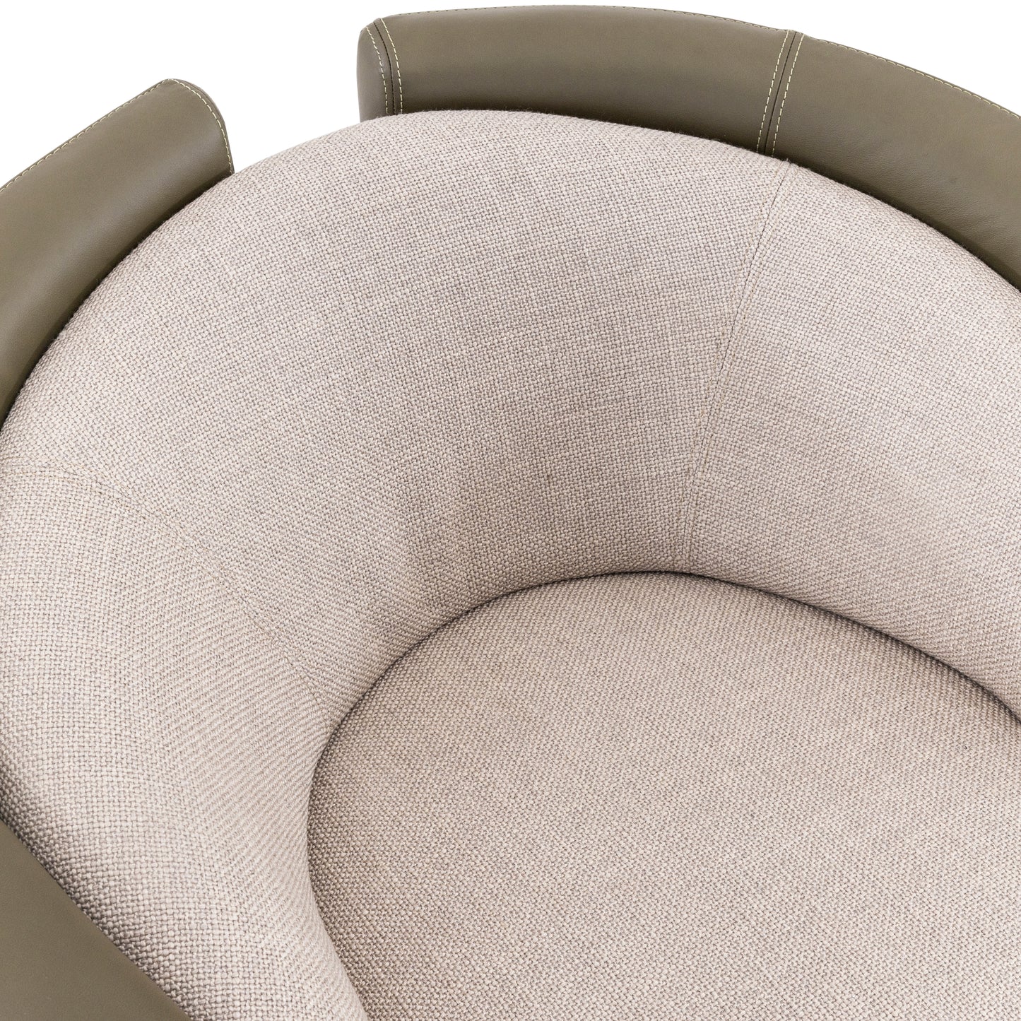 LIRIO Swivel Armchair in Green Leather and Taupe fabric