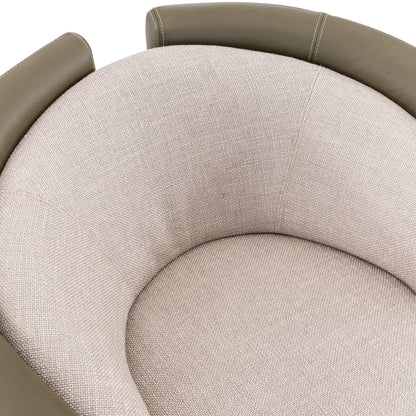 LIRIO Swivel Armchair in Green Leather and Taupe fabric