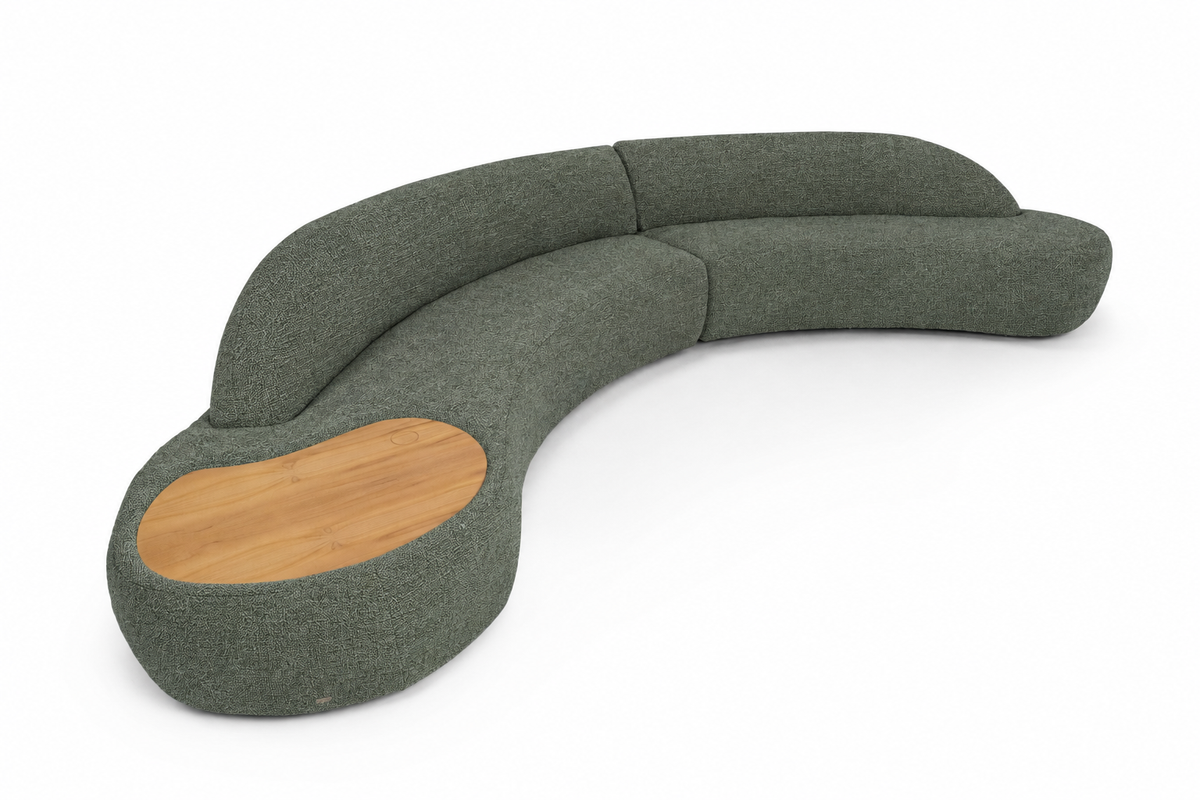ORLA Right Corner Module in Green fabric and Teak 117"