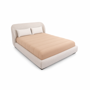 SENILIA Queen Bed in Walnut and Beige Fabric