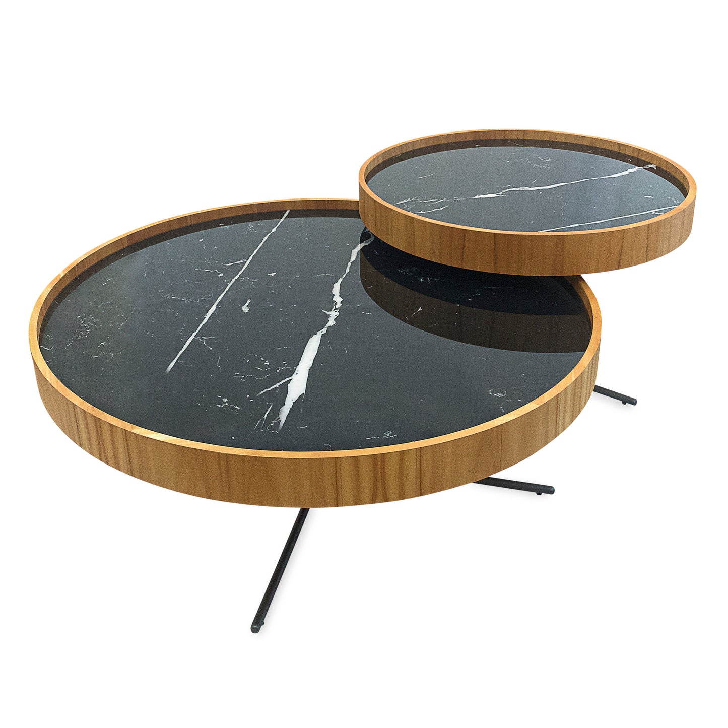 REGIA Coffee Table in Teak and Graphite with Black Nero Glass 27"