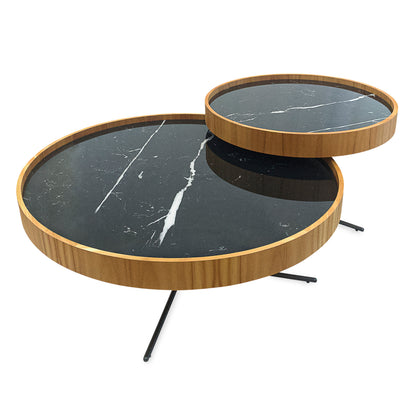 REGIA Coffee Table in Teak and Graphite with Black Nero Glass 27"