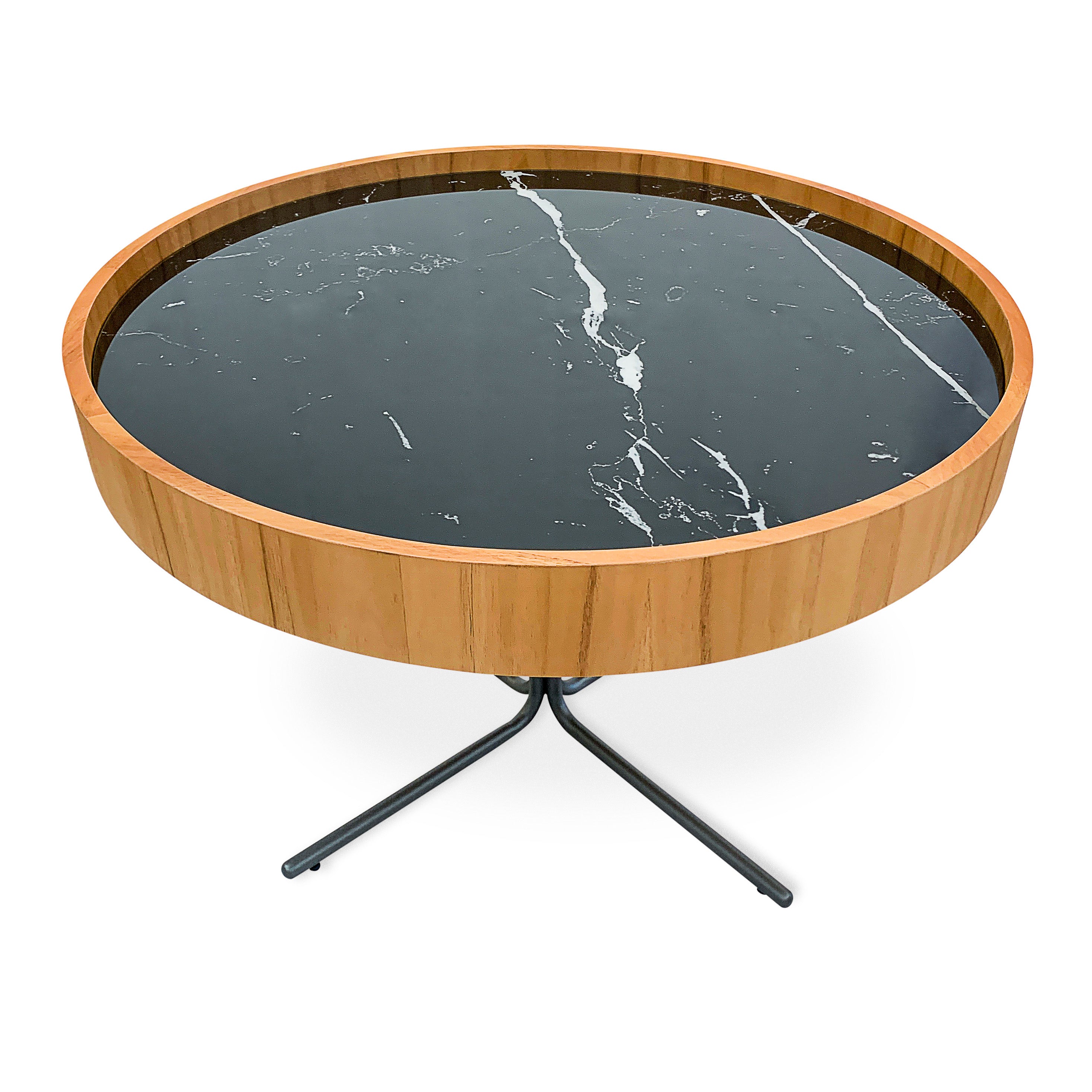REGIA Coffee Table in Teak and Graphite with Black Nero Glass 27"