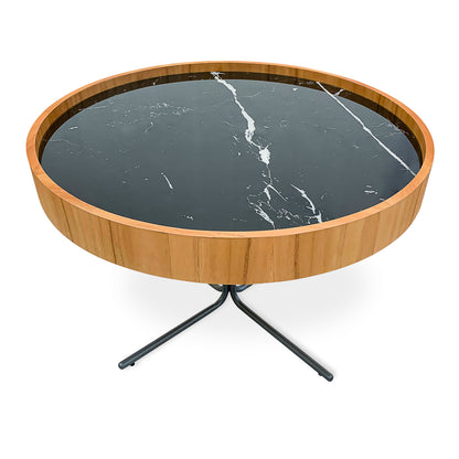 REGIA Coffee Table in Teak and Graphite with Black Nero Glass 27"