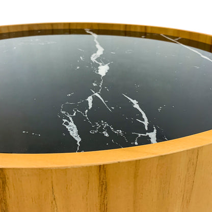 REGIA Coffee Table in Teak and Graphite with Black Nero Glass 27"