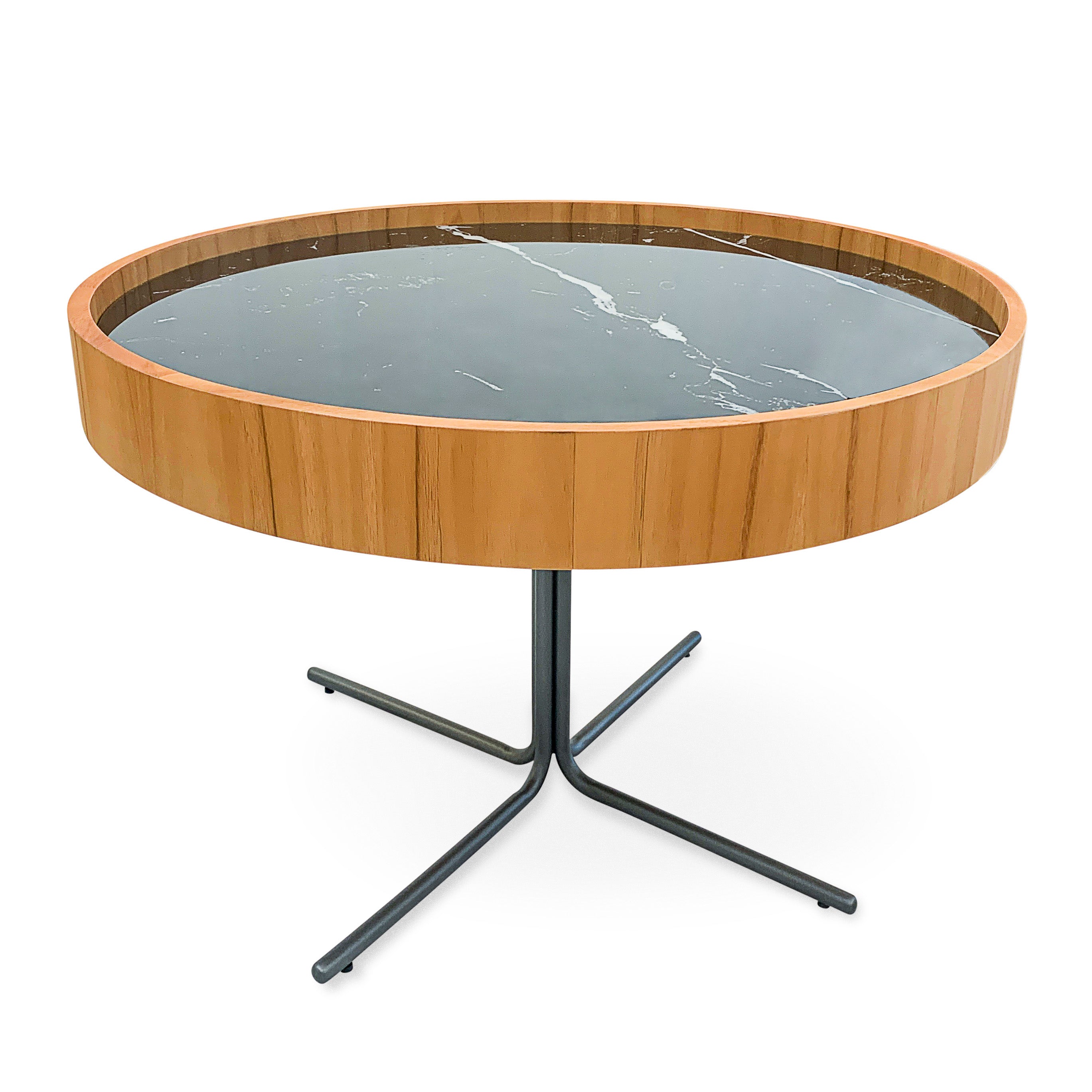 REGIA Coffee Table in Teak and Graphite with Black Nero Glass 27"