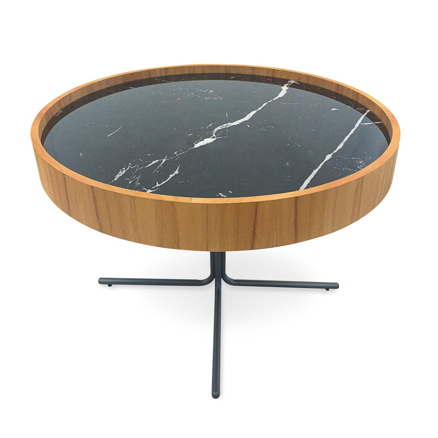 REGIA Coffee Table in Teak and Graphite with Black Nero Glass 27"