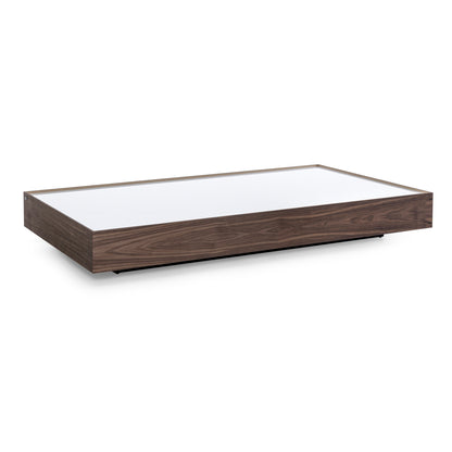 ARC Coffee Table 63" in Walnut with White Glass
