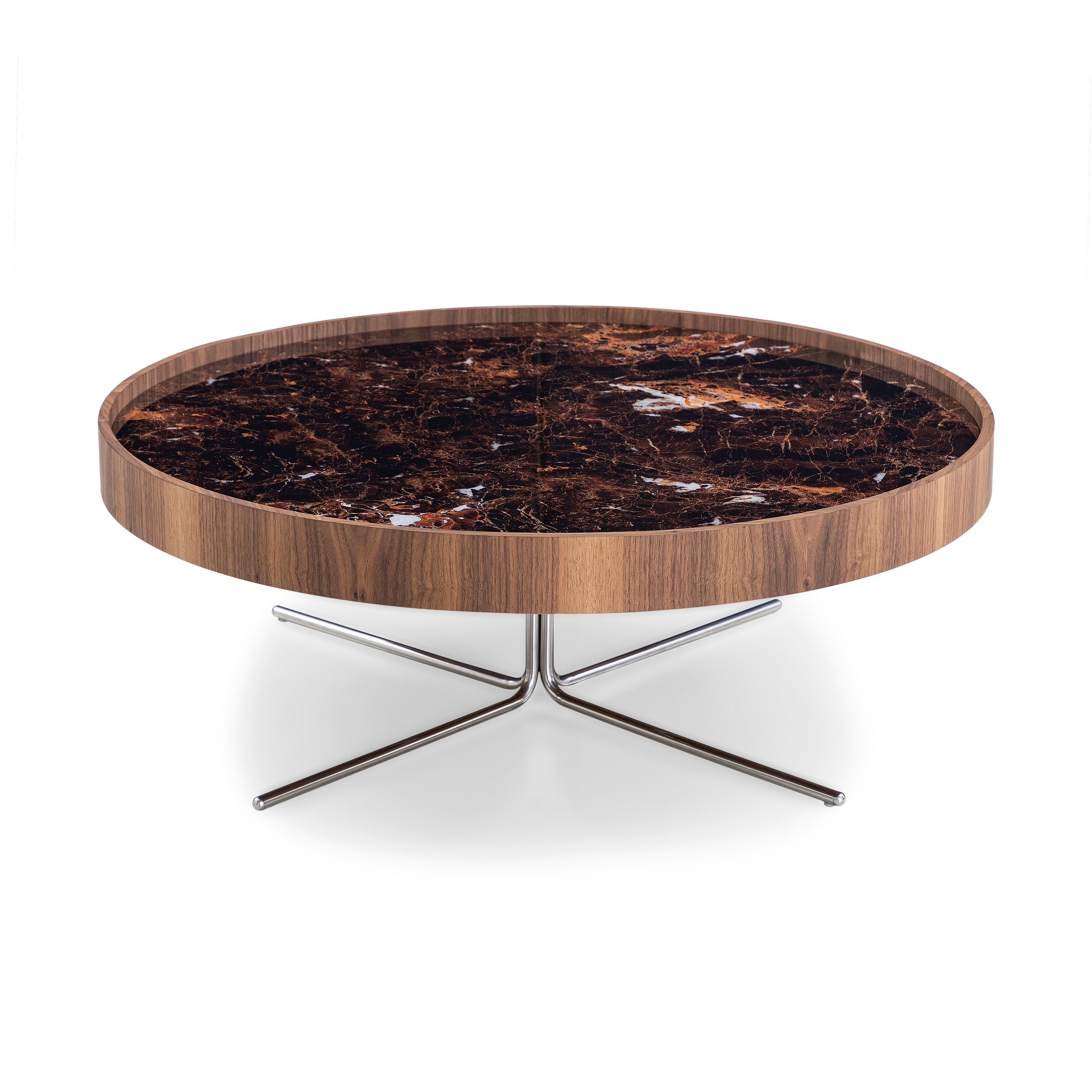 REGIA Coffee Table in Walnut and Imperial Brown Glass 39"