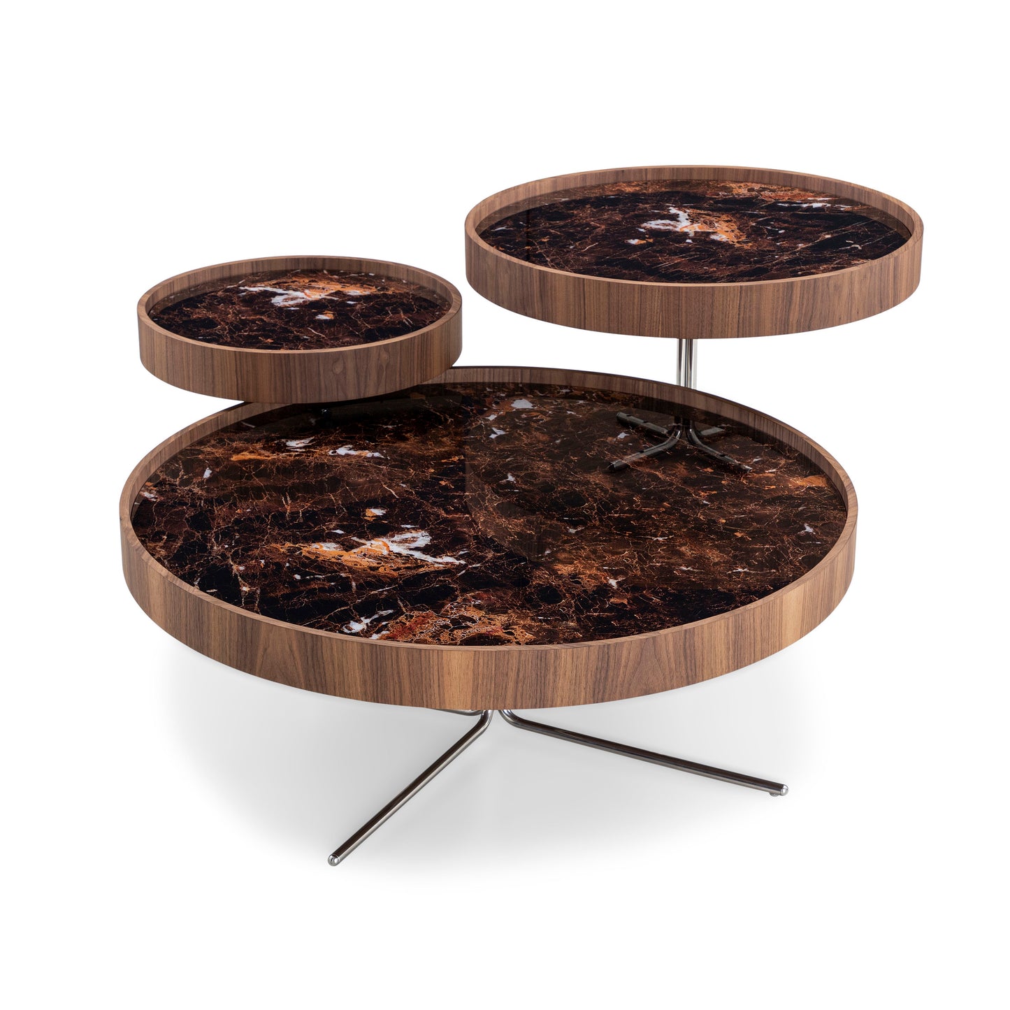 REGIA Coffee Table in Walnut and Imperial Brown Glass 20"