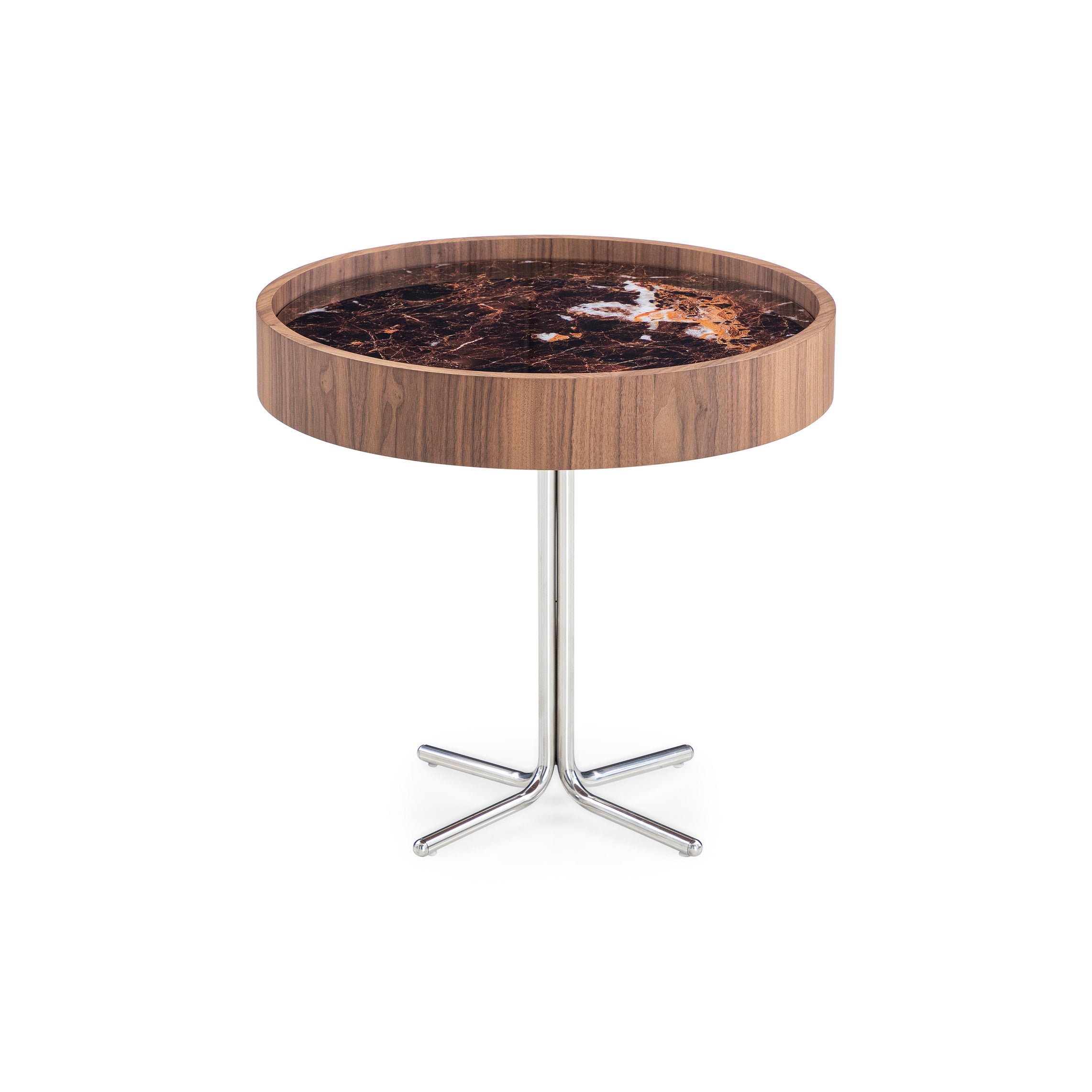 REGIA Coffee Table in Walnut and Imperial Brown Glass 20"