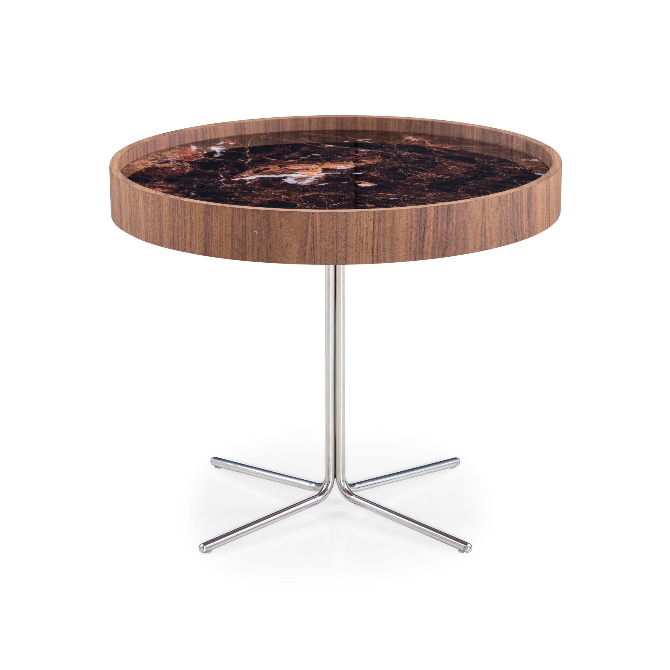 REGIA Coffee Table in Walnut and Imperial Brown Glass 26"