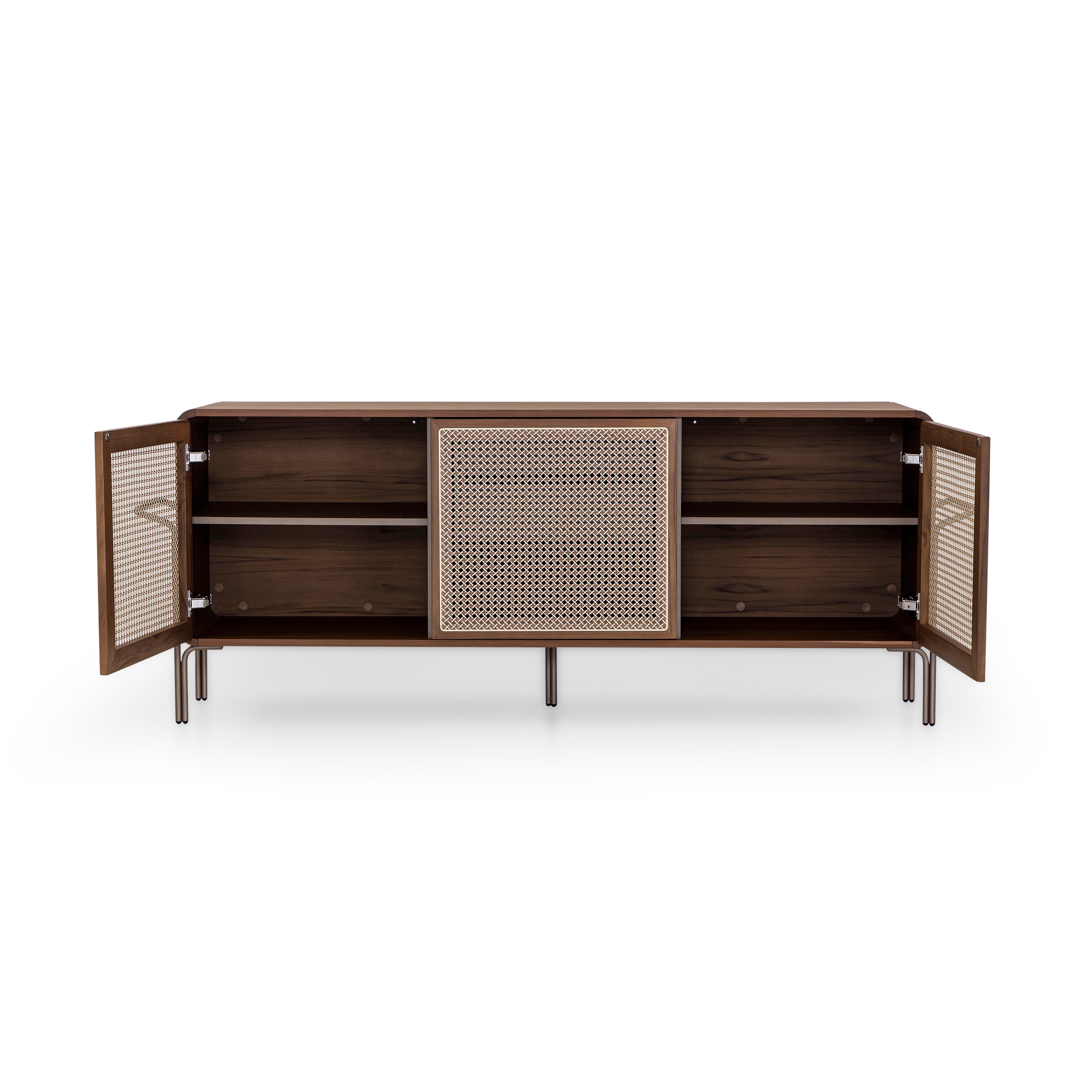 TUPA Sideboard 3 Doors in Walnut, Chocolate Metal and Mixed Light Cane