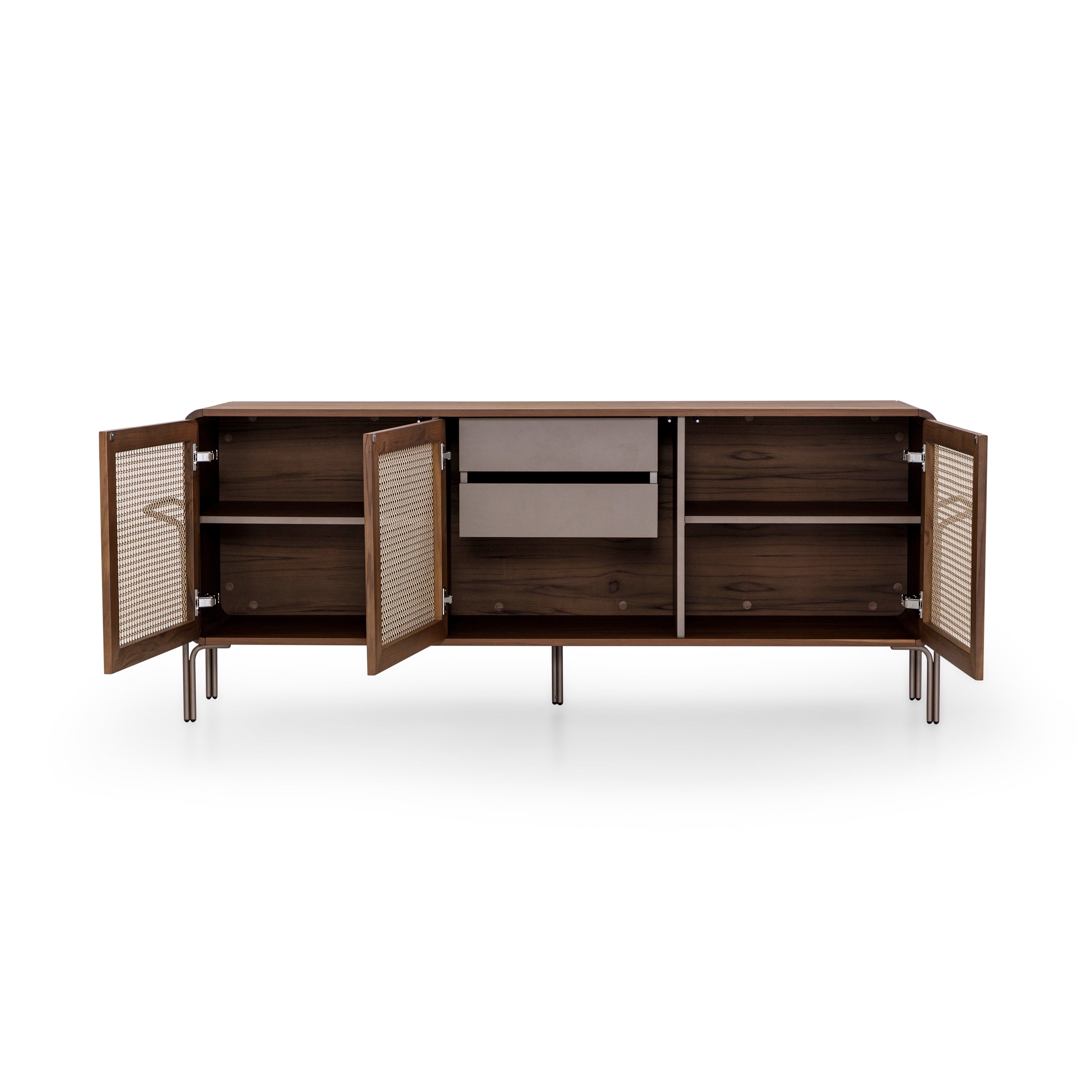 TUPA Sideboard 3 Doors in Walnut, Chocolate Metal and Mixed Light Cane