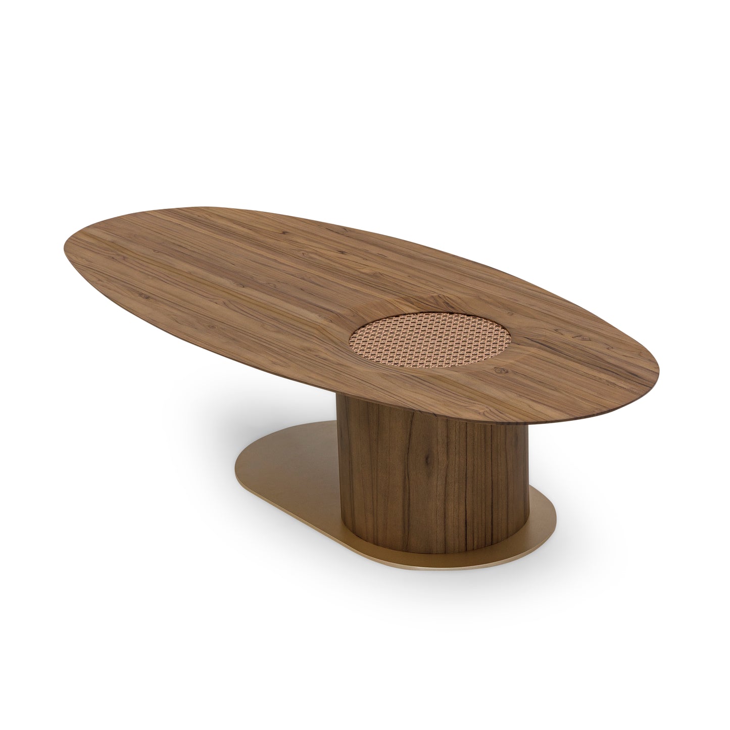 RACO Coffee Table in Walnut, Gold Metal and Walnut Cane