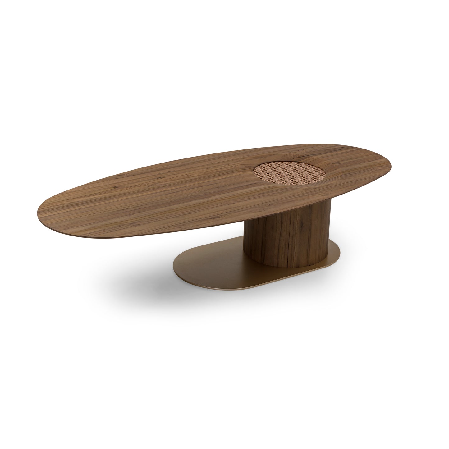 RACO Coffee Table in Walnut, Gold Metal and Walnut Cane