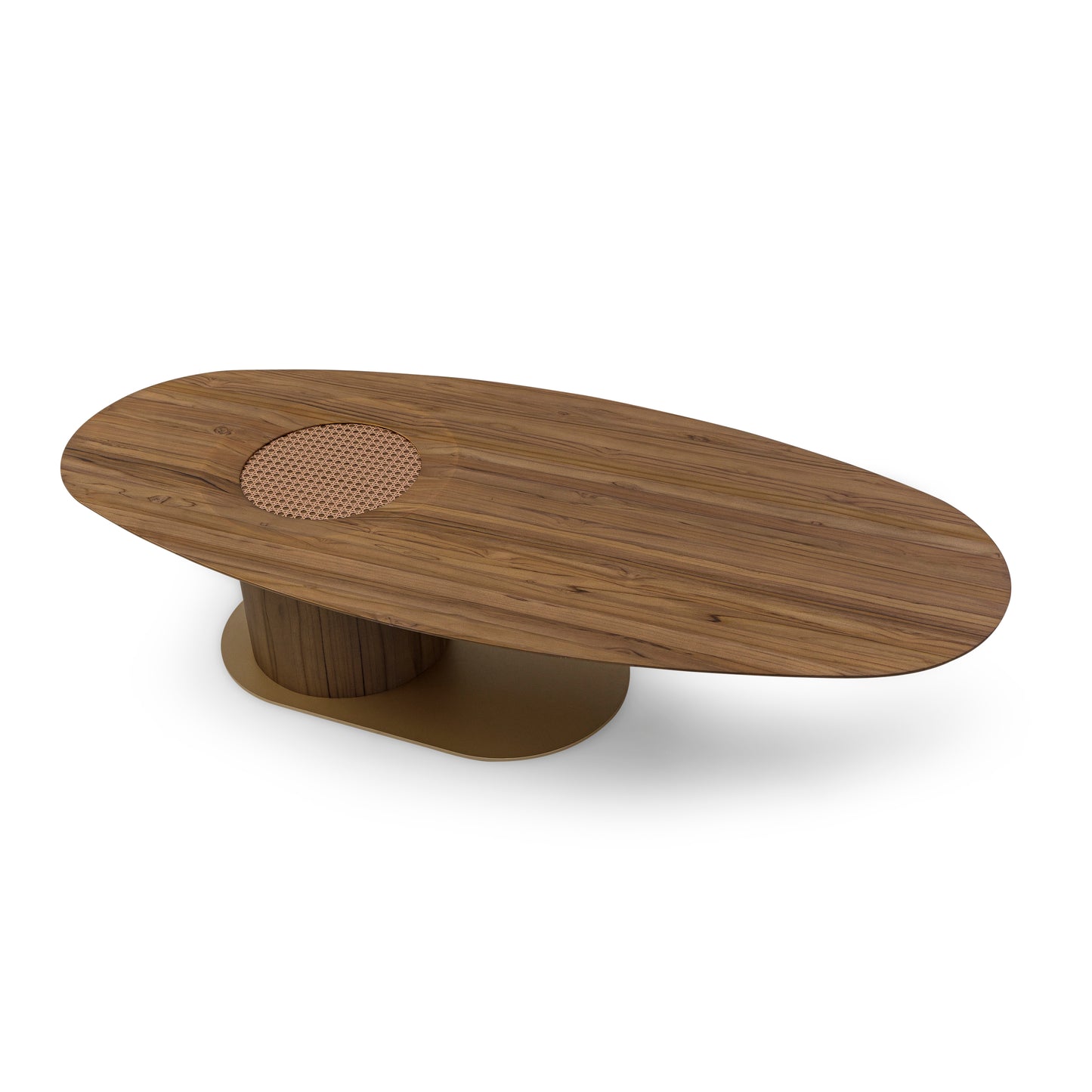 RACO Coffee Table in Walnut, Gold Metal and Walnut Cane