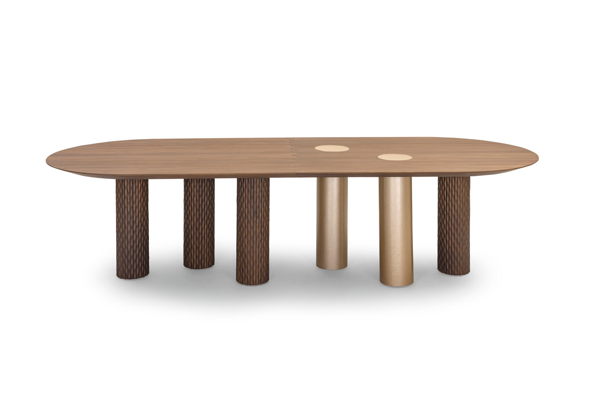 ARA Dining Table 118" in Walnut and Gold