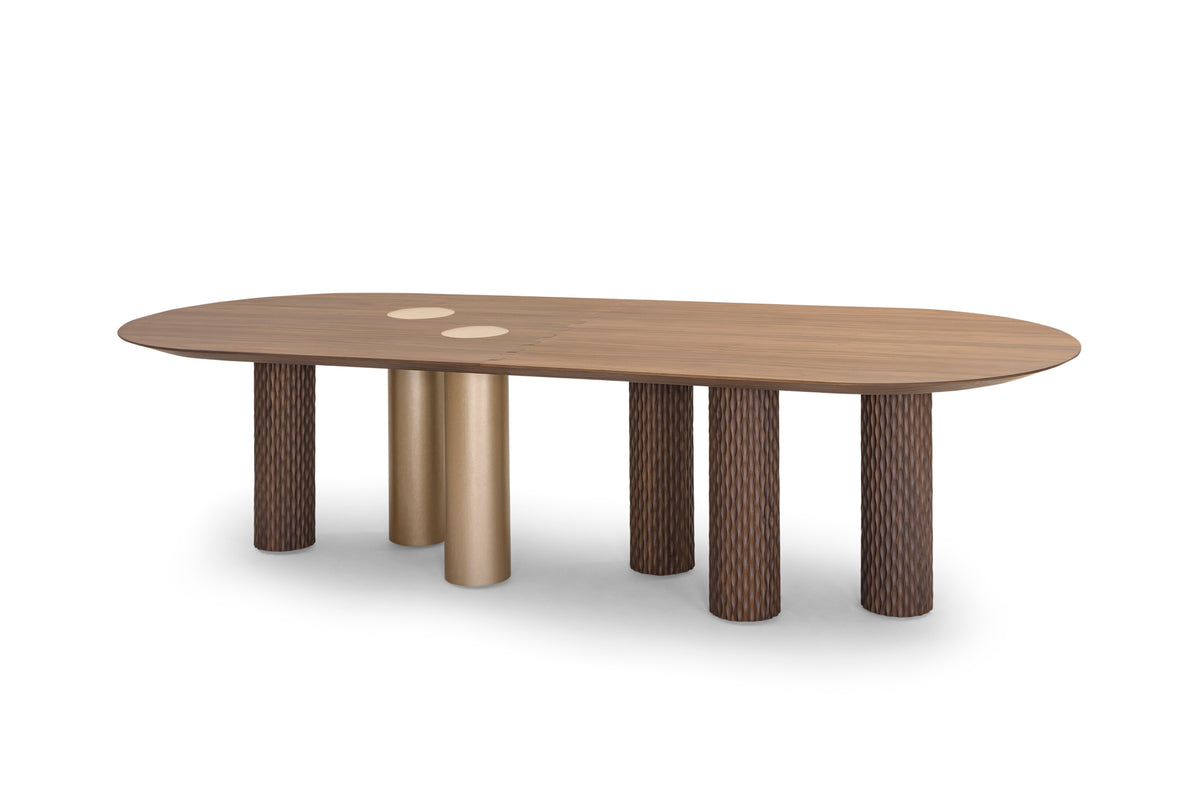 ARA Dining Table 118" in Walnut and Gold