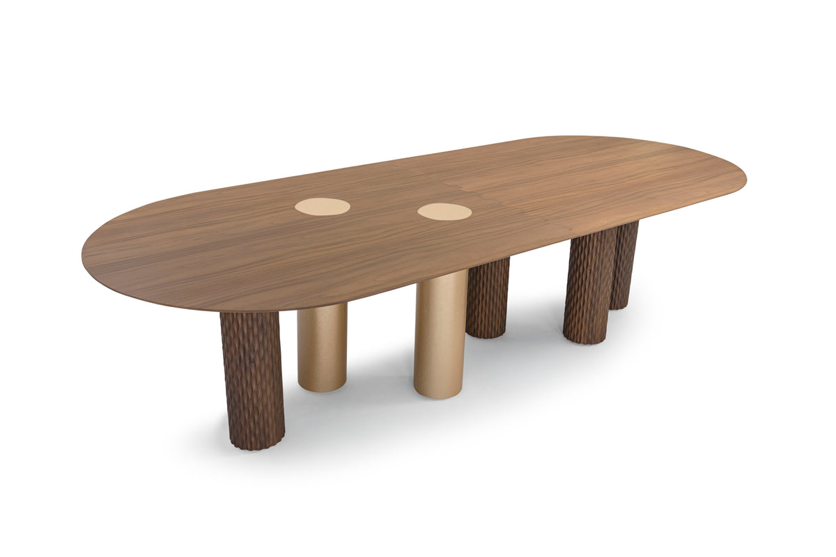 ARA Dining Table 118" in Walnut and Gold