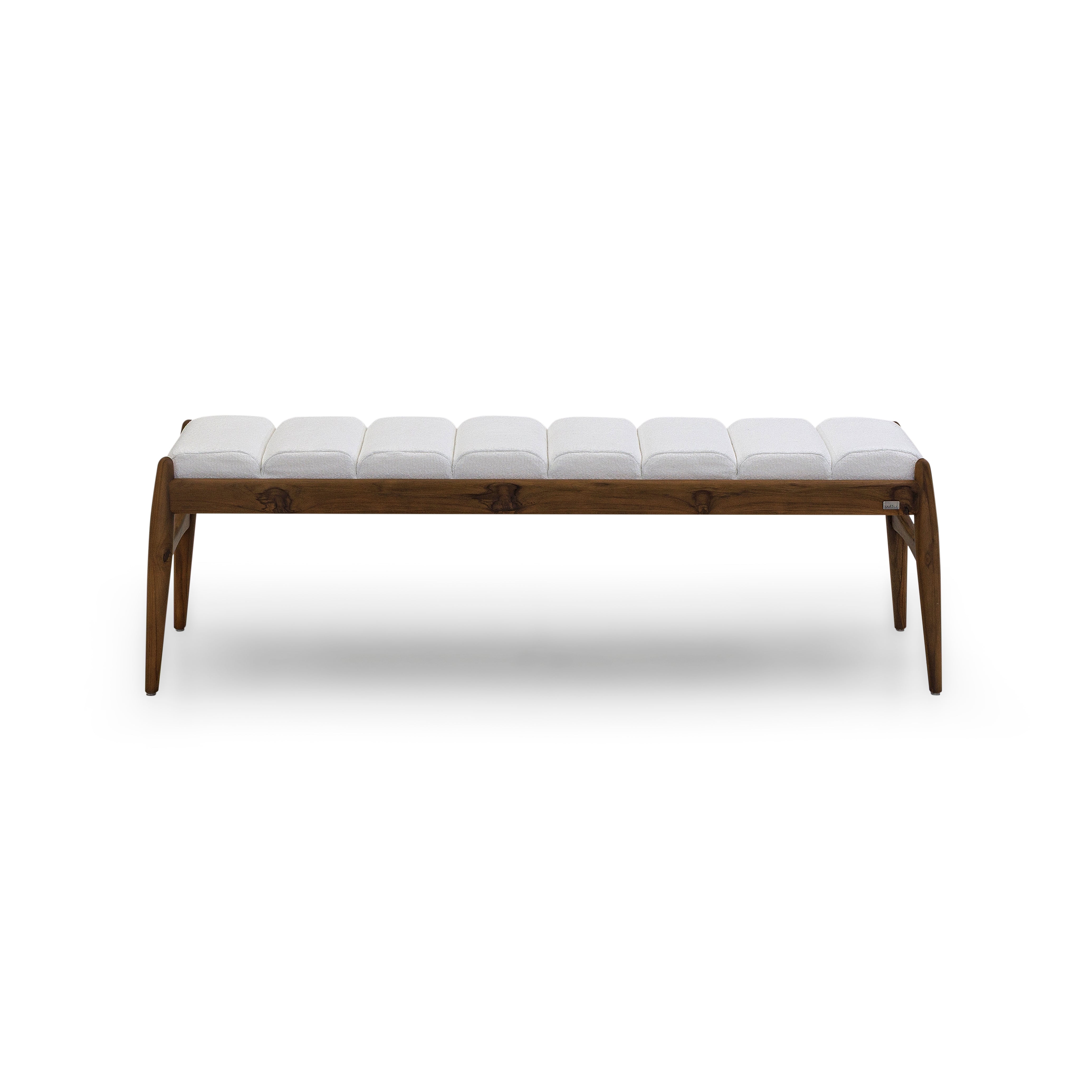 WAVE 2 Seater Bench in Walnut and White Fabric