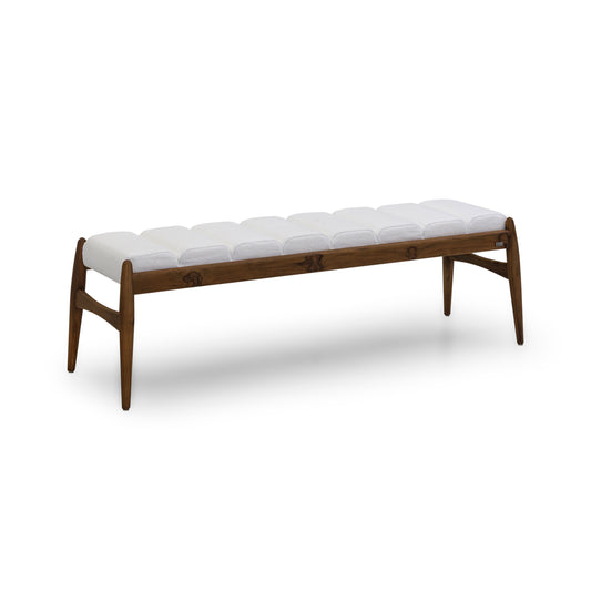 WAVE 2 Seater Bench in Walnut and White Fabric