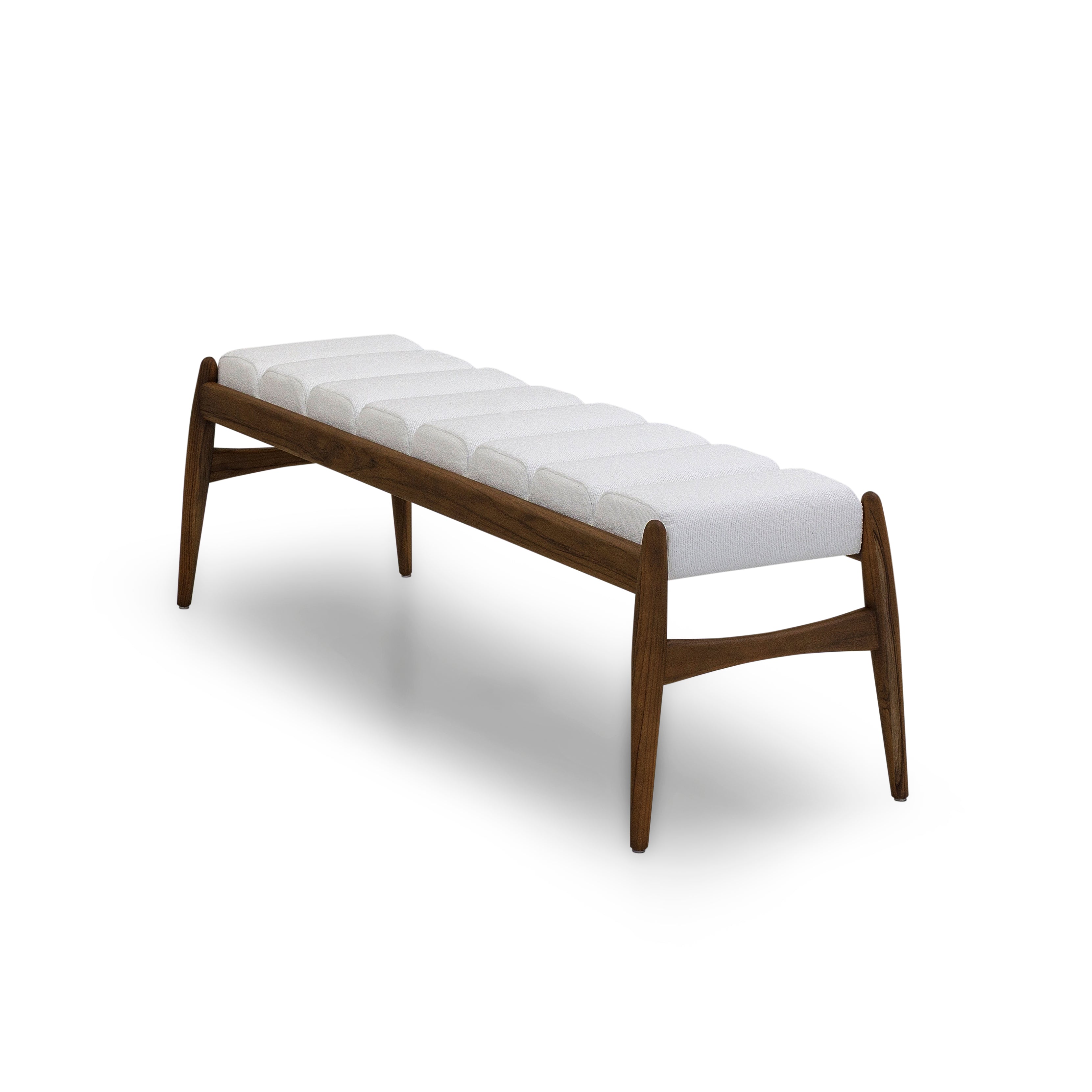 WAVE 2 Seater Bench in Walnut and White Fabric