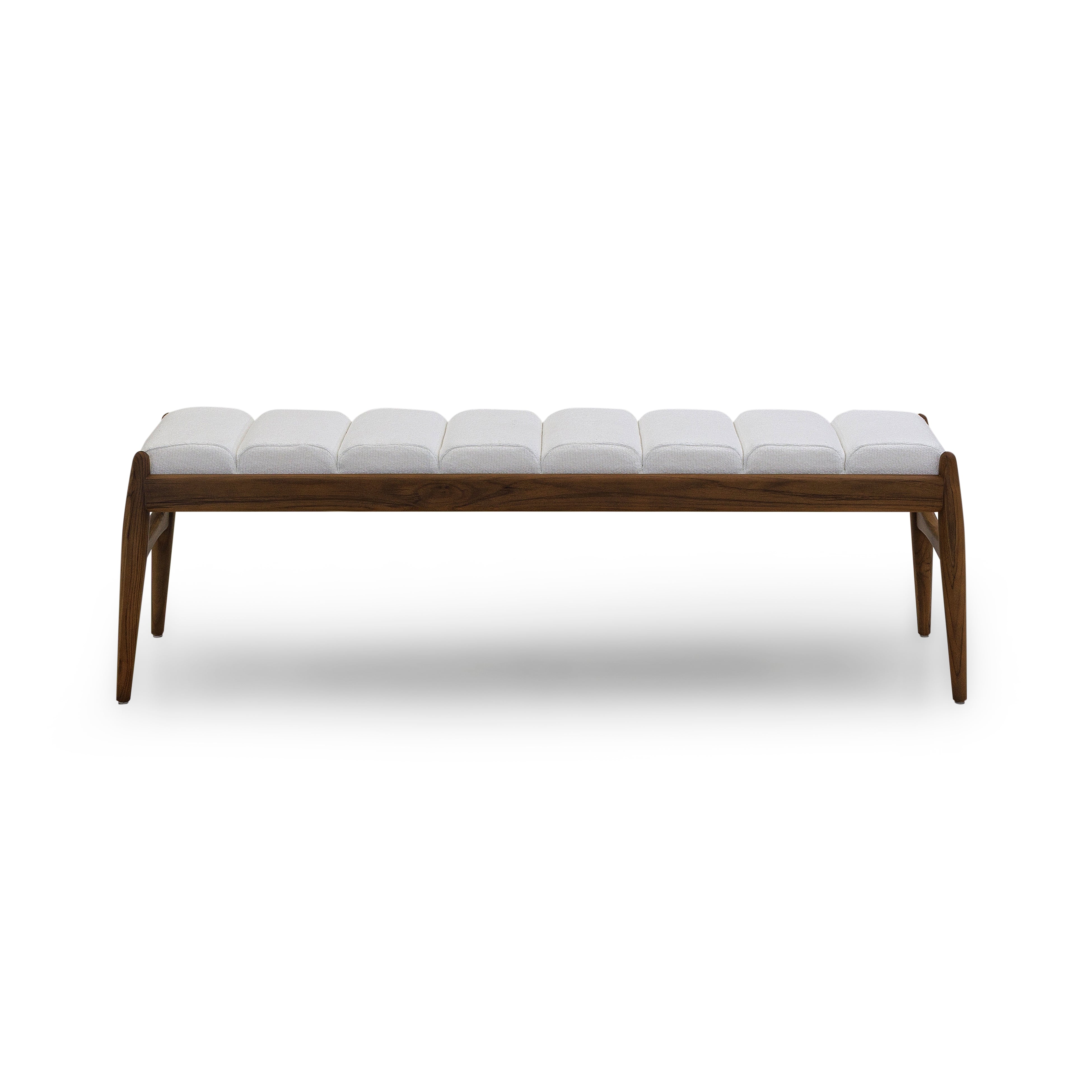 WAVE 2 Seater Bench in Walnut and White Fabric