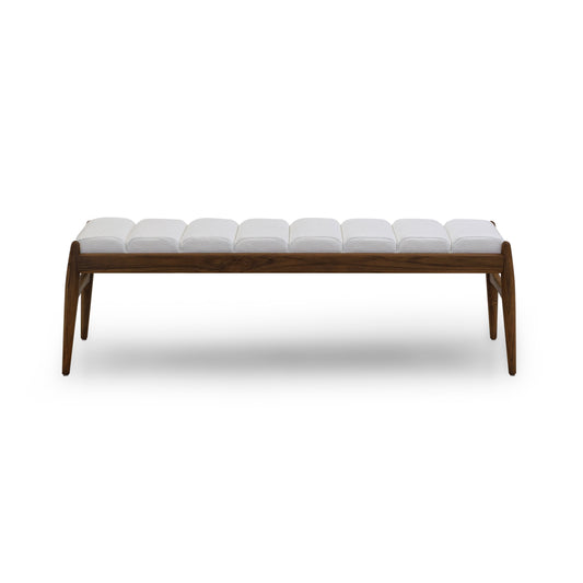 WAVE 2 Seater Bench in Walnut and White Fabric