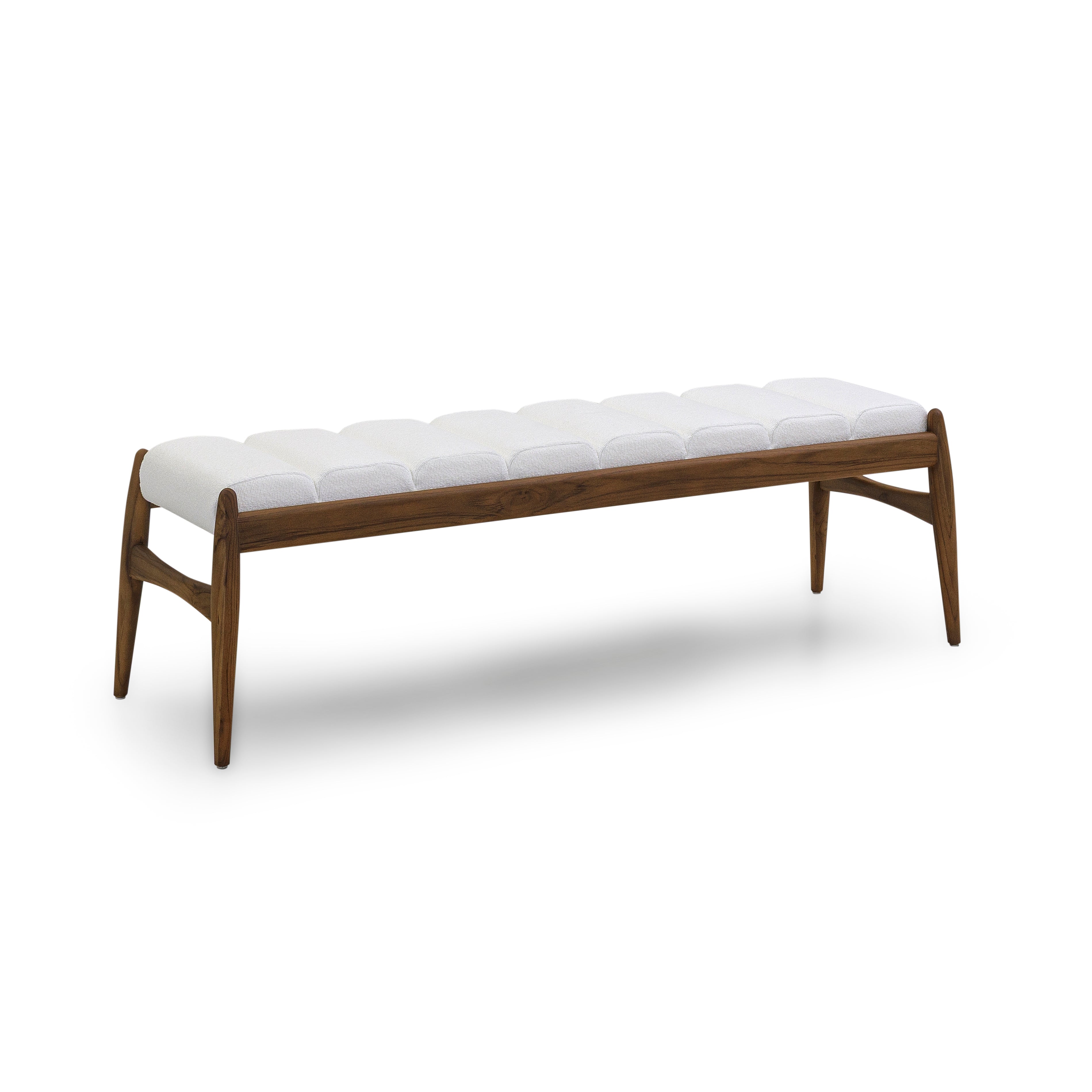 WAVE 2 Seater Bench in Walnut and White Fabric