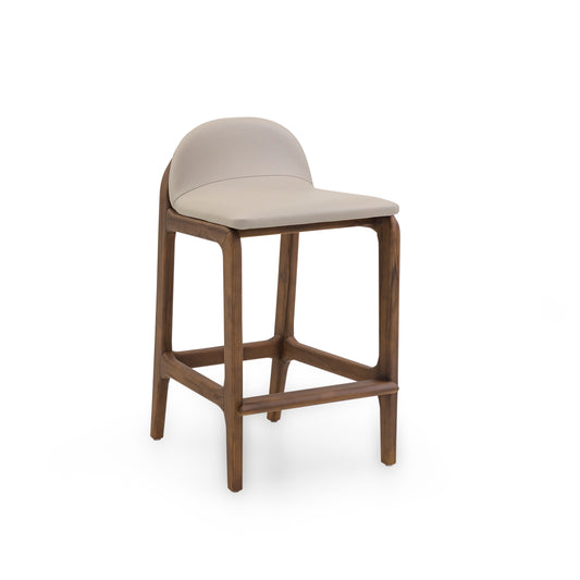 URA Counter Stool in Walnut Finish and Beige Leather