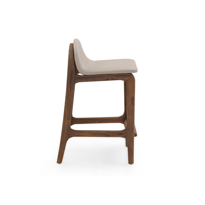 URA Counter Stool in Walnut Finish and Beige Leather