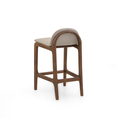 URA Counter Stool in Walnut Finish and Beige Leather