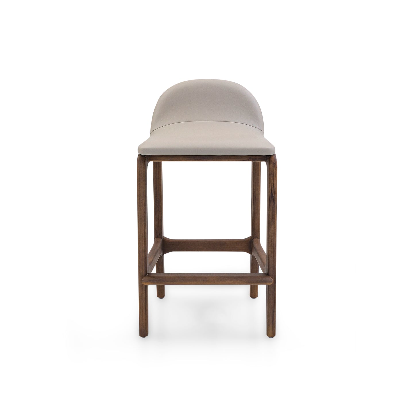 URA Counter Stool in Walnut Finish and Beige Leather