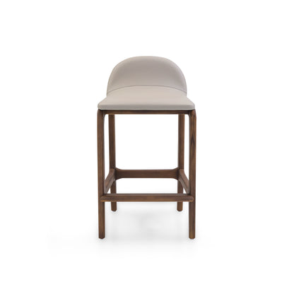 URA Counter Stool in Walnut Finish and Beige Leather