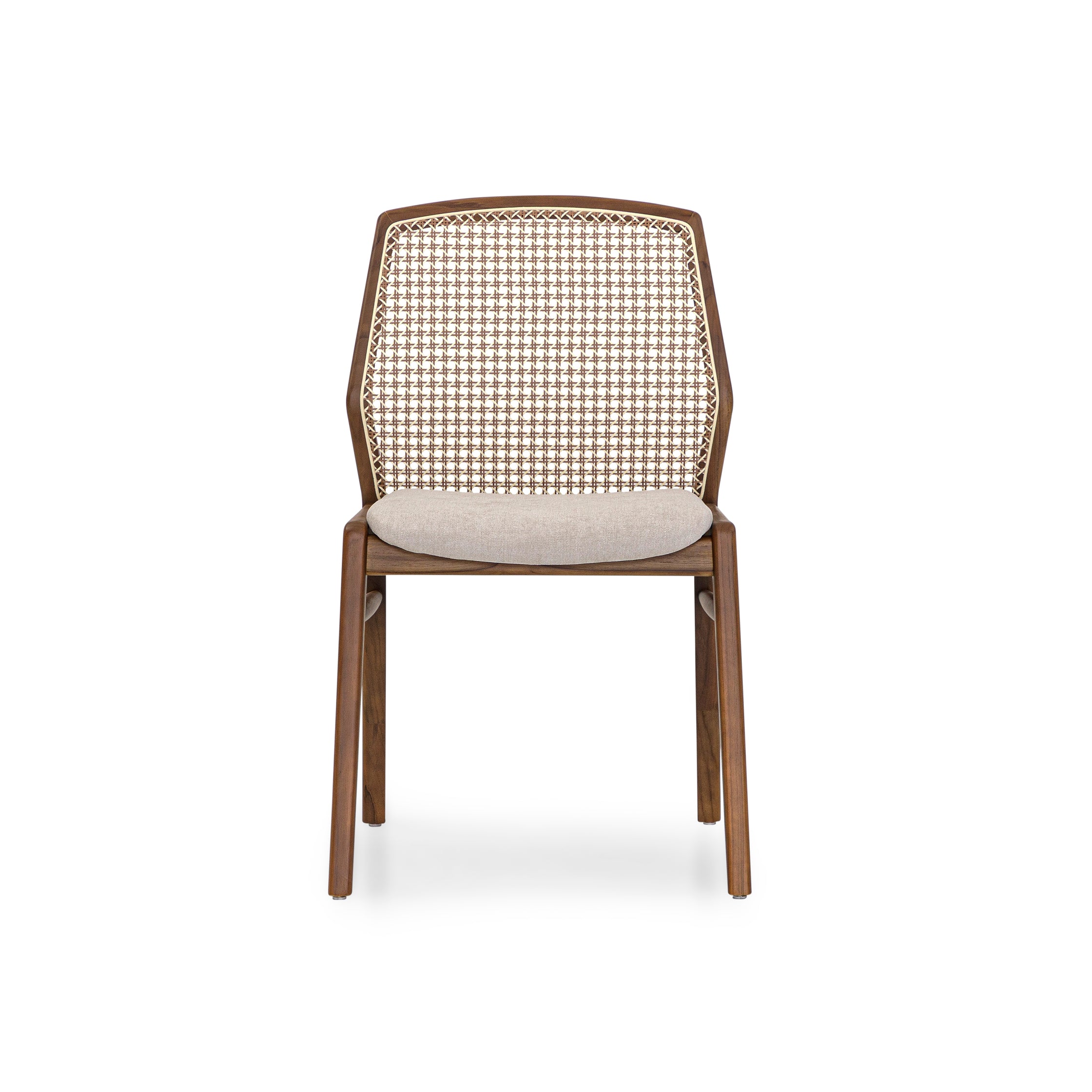 HEXA in Walnut, Mixed Light Cane and Beige Fabric