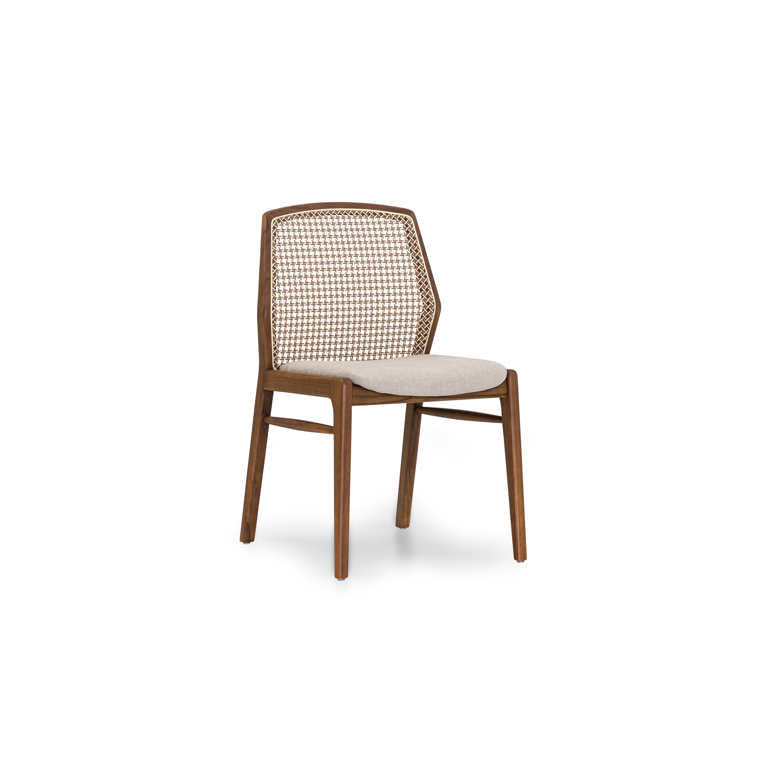 HEXA in Walnut, Mixed Light Cane and Beige Fabric